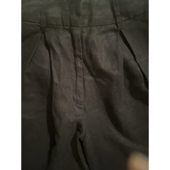 Posse Pants Presley Black Women's Linen Wide-Leg Pleated Trouser XS